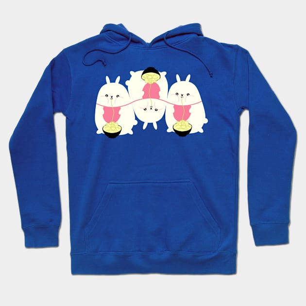 Fat bunny eating noodles pattern Hoodie by EuGeniaArt